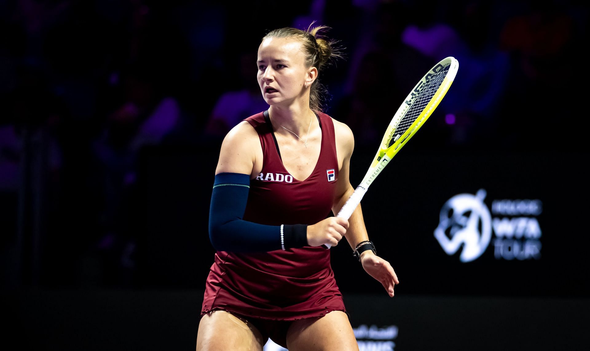Krejcikova plays a forehand in the WTA Finals 2024 - Day 7 - Source: Getty